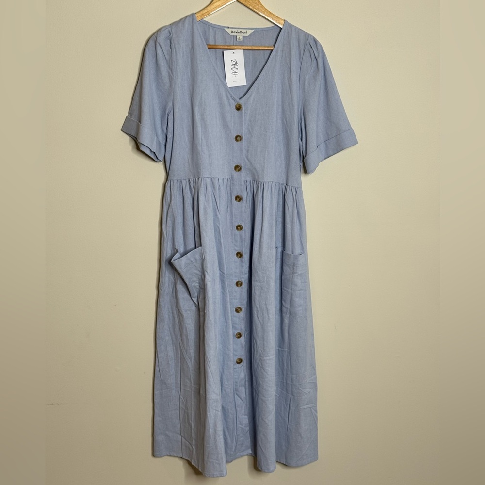 NWT ZOCO Blue Button-Front Midi Dress